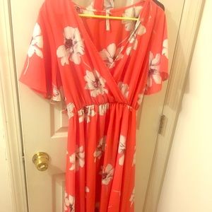 Peach floral hi-low dress